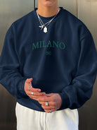 Men's Sweatshirt - Round Neck - Print - Oversized Sweatshirt - Oversized Pullover-Sweaters-Chaps London-Navy Blue-S-Chaps London
