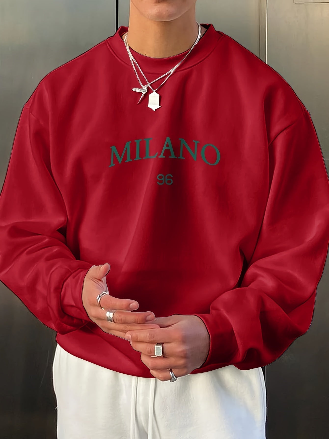 Men's Sweatshirt - Round Neck - Print - Oversized Sweatshirt - Oversized Pullover-Sweaters-Chaps London-Red-S-Chaps London