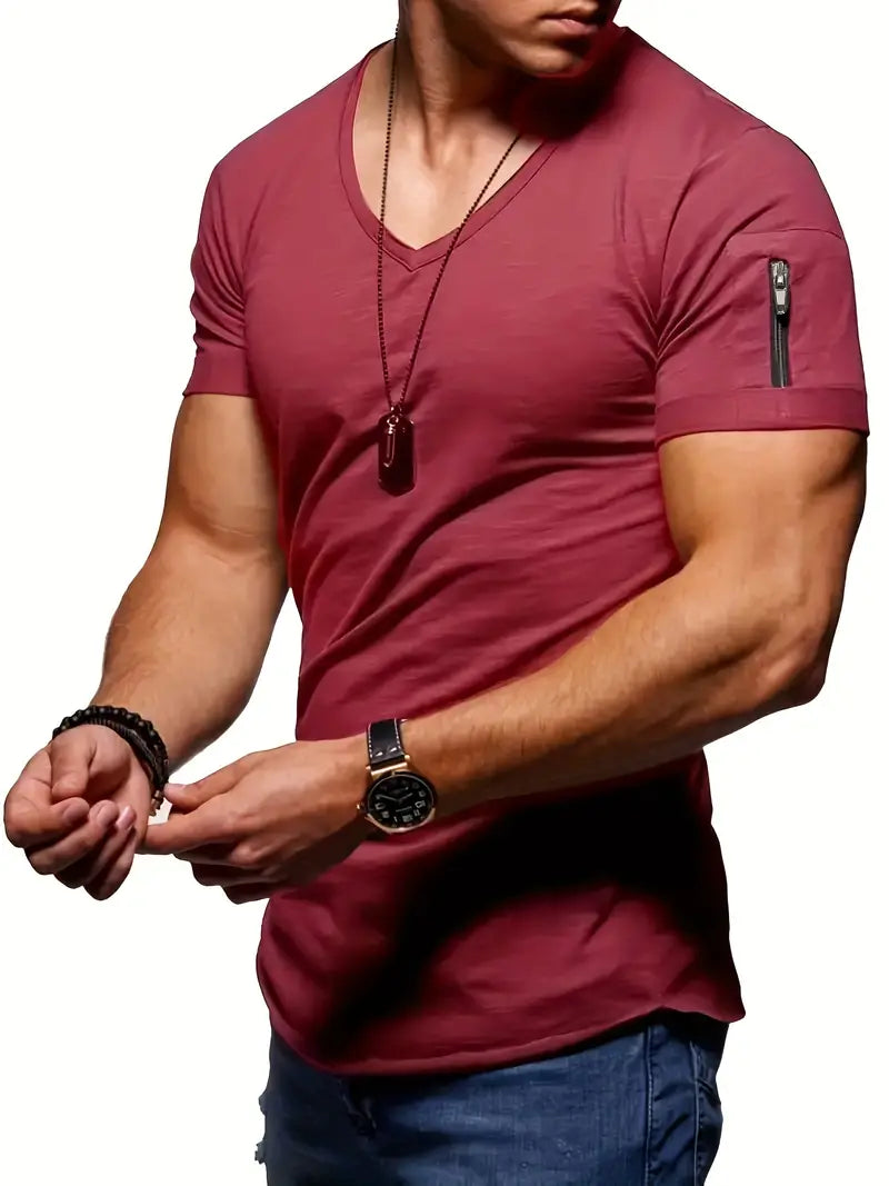 Men's T-Shirt | Casual | Lightweight | V-Neck T-Shirt | Men's Clothing-Chaps London-Burgundy-S-Chaps London