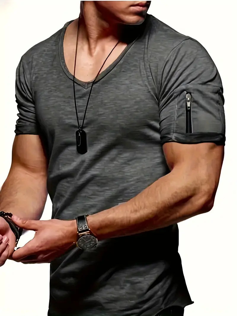 Men's T-Shirt | Casual | Lightweight | V-Neck T-Shirt | Men's Clothing-Chaps London-Dark Gray-S-Chaps London