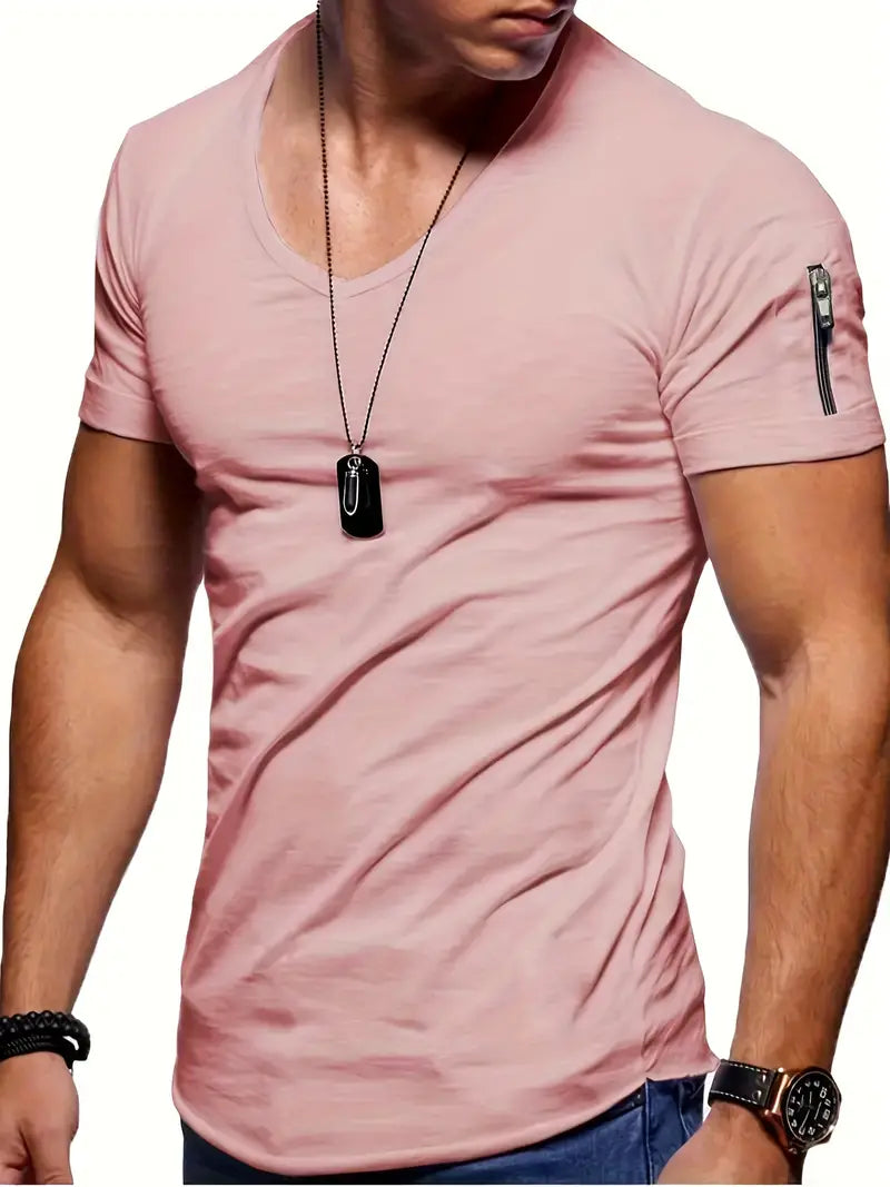 Men's T-Shirt | Casual | Lightweight | V-Neck T-Shirt | Men's Clothing-Chaps London-Pink-S-Chaps London