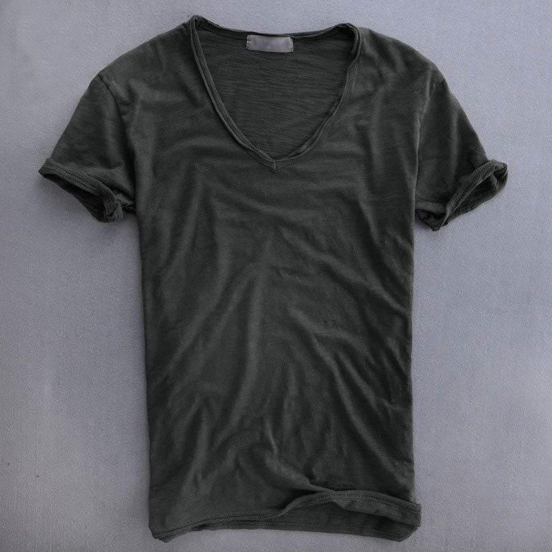 Men's T-Shirt | Cotton | Lightweight | V-Neck T-Shirt | Men's Clothing-Men Shirts-Chaps London-Dark Gray-XS-Chaps London