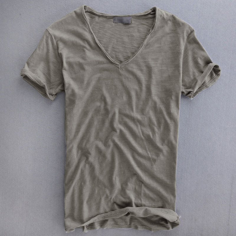 Men's T-Shirt | Cotton | Lightweight | V-Neck T-Shirt | Men's Clothing-Men Shirts-Chaps London-Light Gray-XS-Chaps London