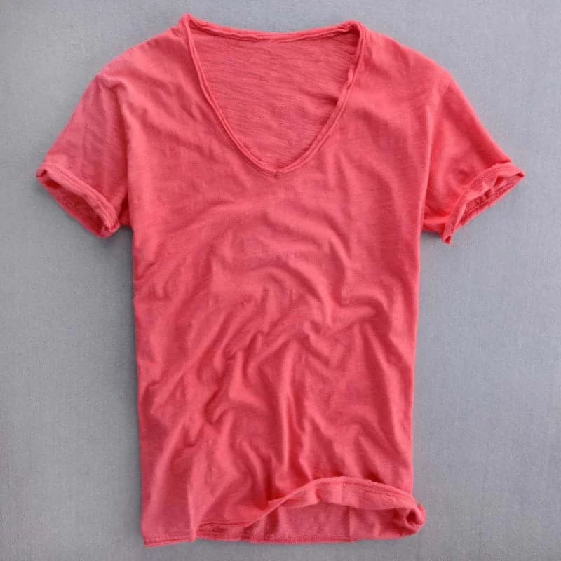 Men's T-Shirt | Cotton | Lightweight | V-Neck T-Shirt | Men's Clothing-Men Shirts-Chaps London-Red-XS-Chaps London
