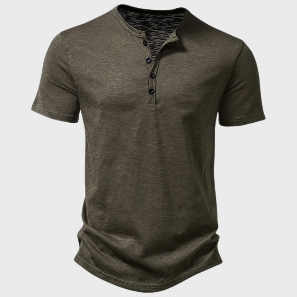 Men's T-Shirt | Lightweight | Quarter Button | Plain T-Shirt | Casual Shirt-Henley Shirts-Chaps London-ARmy Green-S-Chaps London