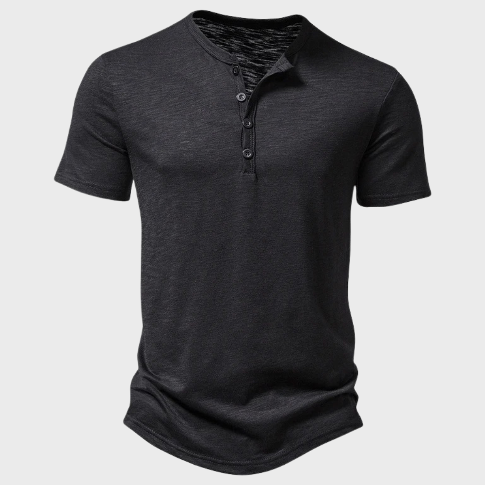Men's T-Shirt | Lightweight | Quarter Button | Plain T-Shirt | Casual Shirt-Henley Shirts-Chaps London-Black-S-Chaps London