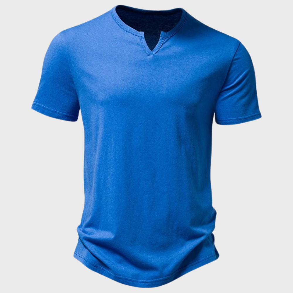 Men's T-Shirt | Lightweight | Quarter Button | Plain T-Shirt | Casual Shirt-Henley Shirts-Chaps London-Blue-S-Chaps London
