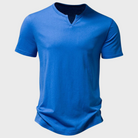 Men's T-Shirt | Lightweight | Quarter Button | Plain T-Shirt | Casual Shirt-Henley Shirts-Chaps London-Blue-S-Chaps London