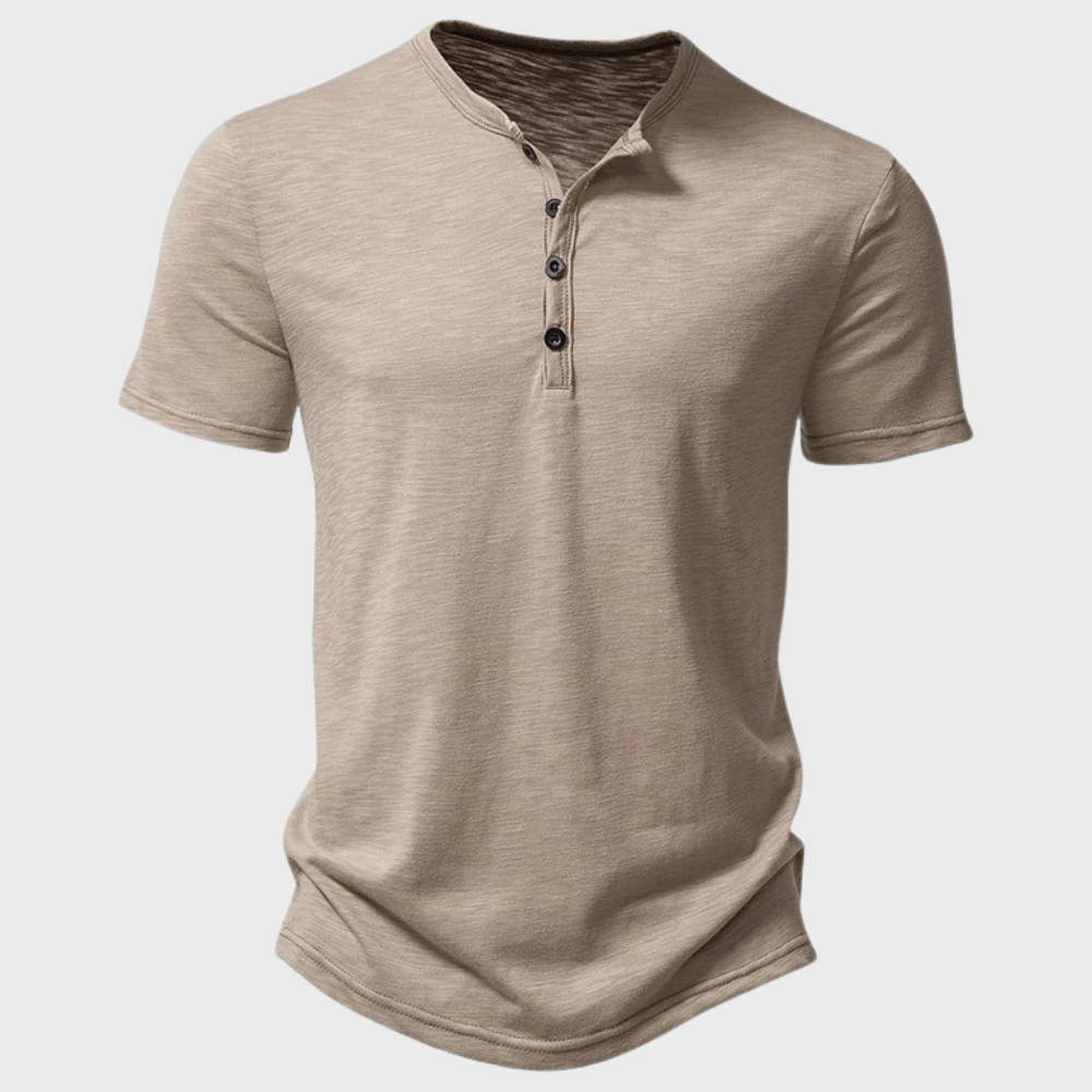 Men's T-Shirt | Lightweight | Quarter Button | Plain T-Shirt | Casual Shirt-Henley Shirts-Chaps London-Khaki-S-Chaps London
