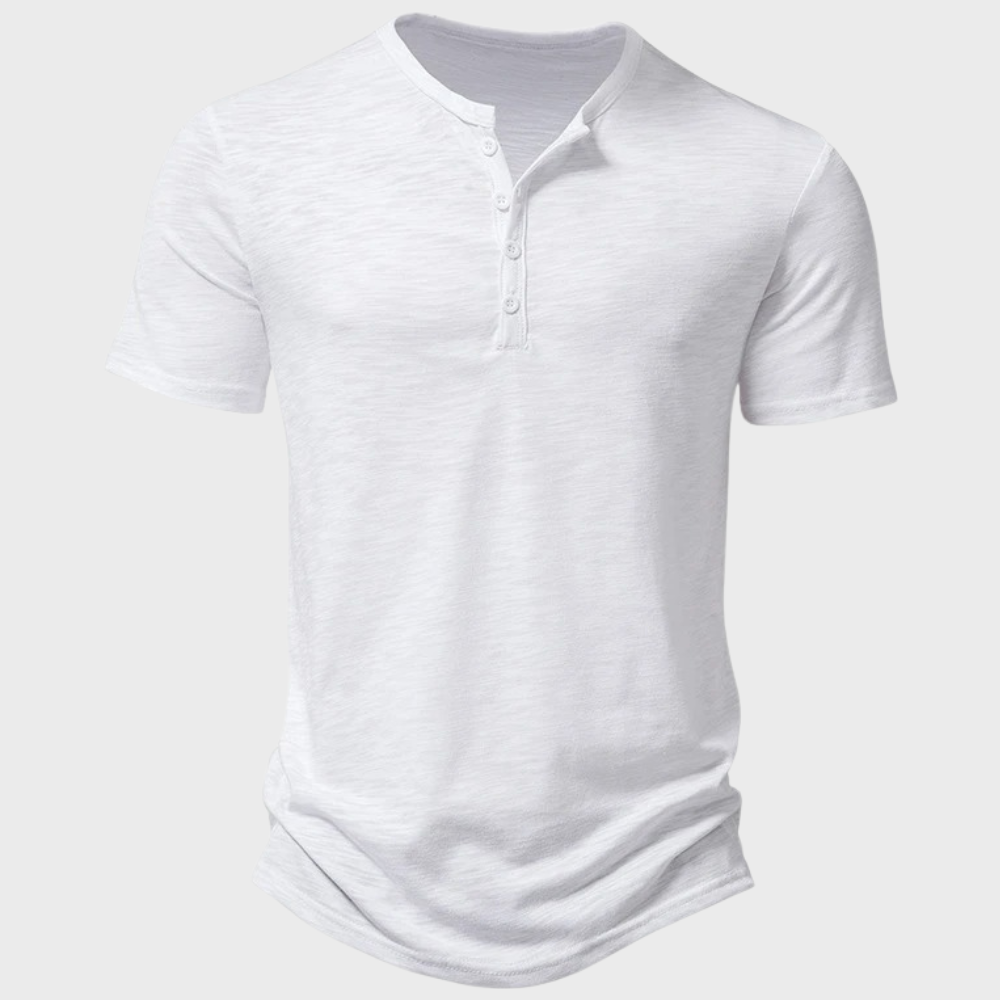 Men's T-Shirt | Lightweight | Quarter Button | Plain T-Shirt | Casual Shirt-Henley Shirts-Chaps London-White-S-Chaps London