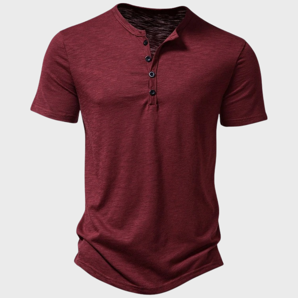 Men's T-Shirt | Lightweight | Quarter Button | Plain T-Shirt | Casual Shirt-Henley Shirts-Chaps London-Wine Red-S-Chaps London