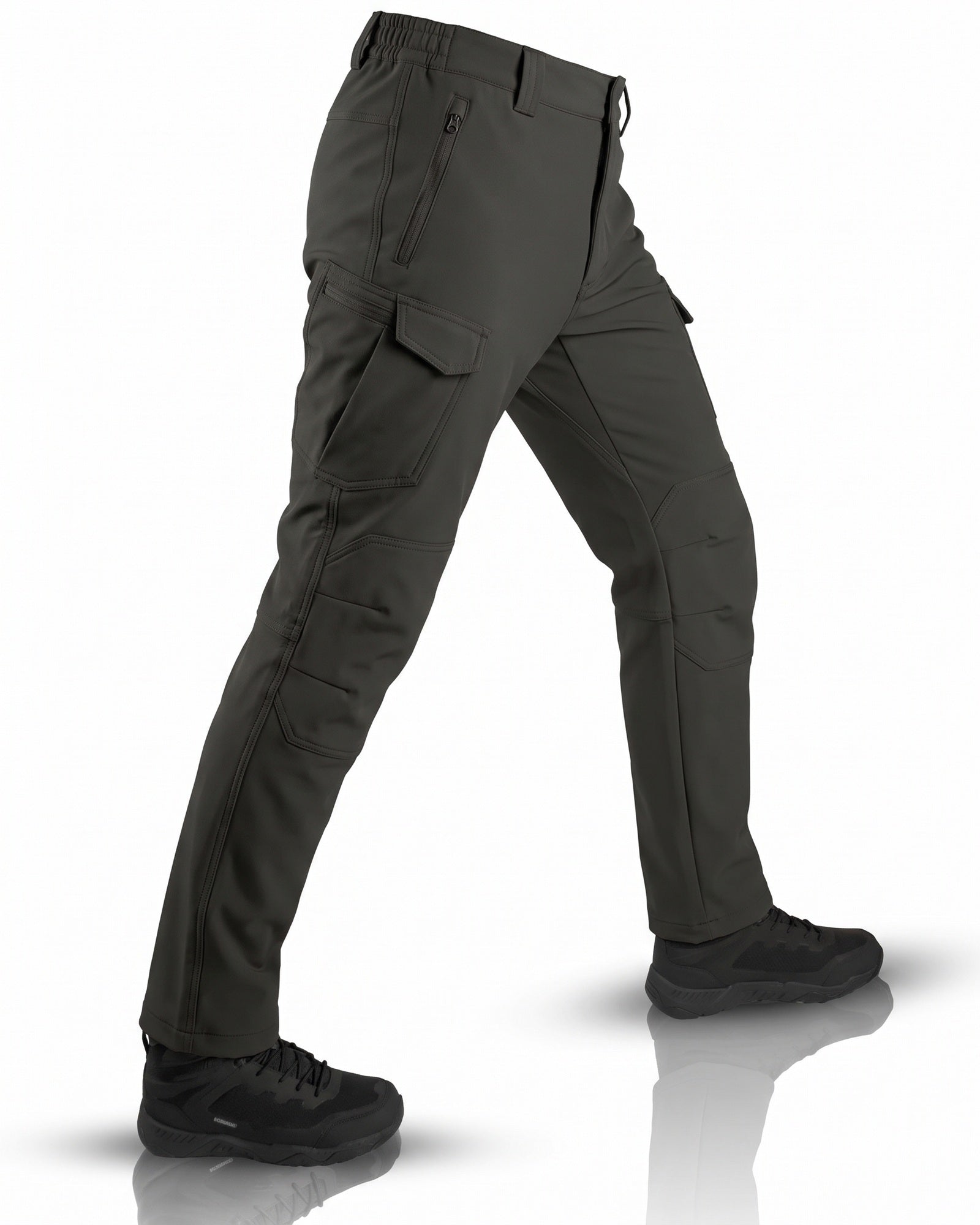 Men's black tactical cargo trousers, three-quarter view | Chaps London