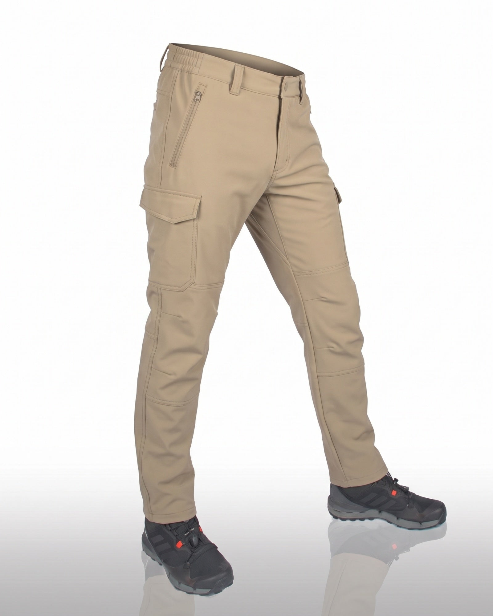 Men's khaki tactical cargo trousers, side view | Chaps London