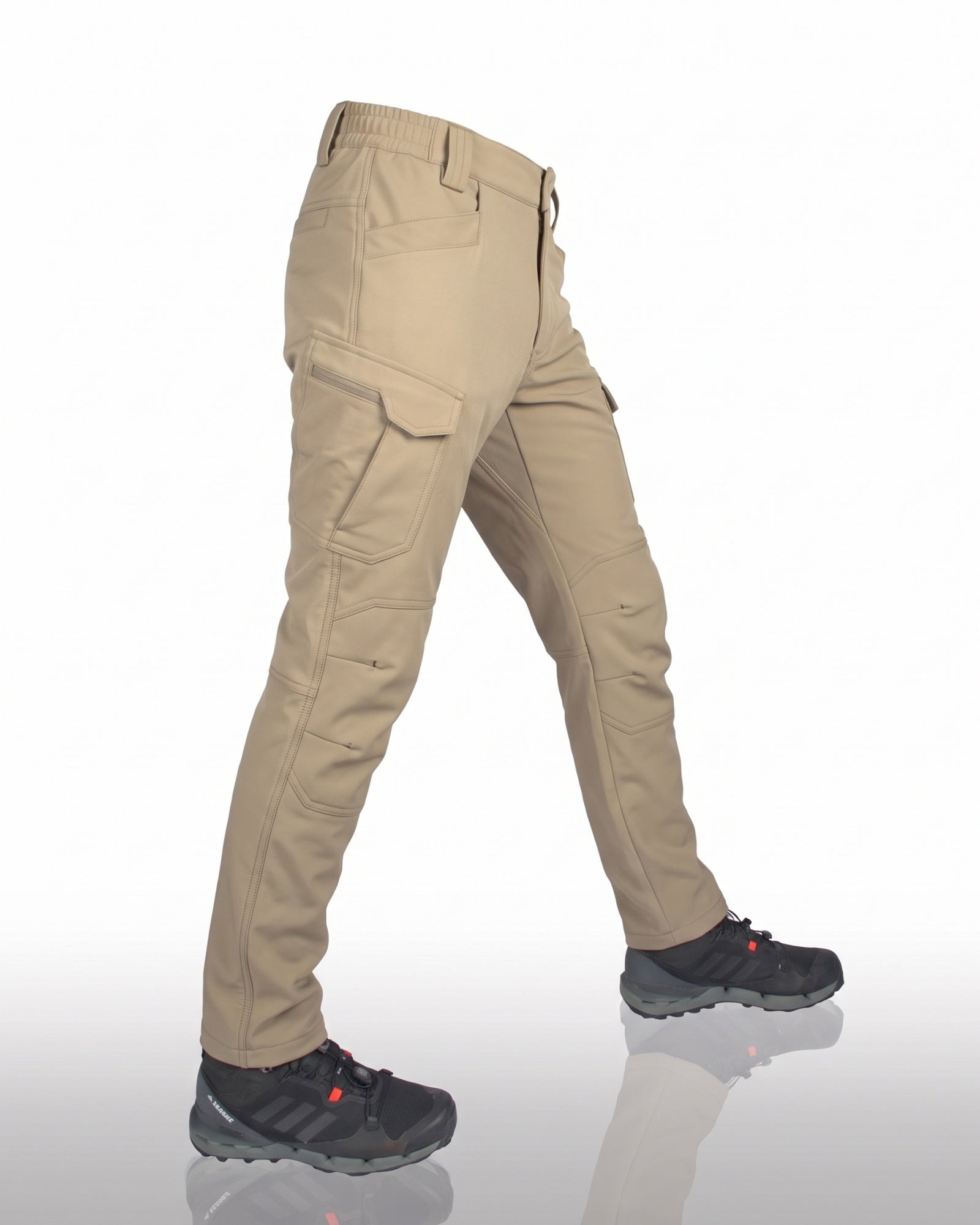 Men's khaki tactical cargo trousers, three-quarter view | Chaps London
