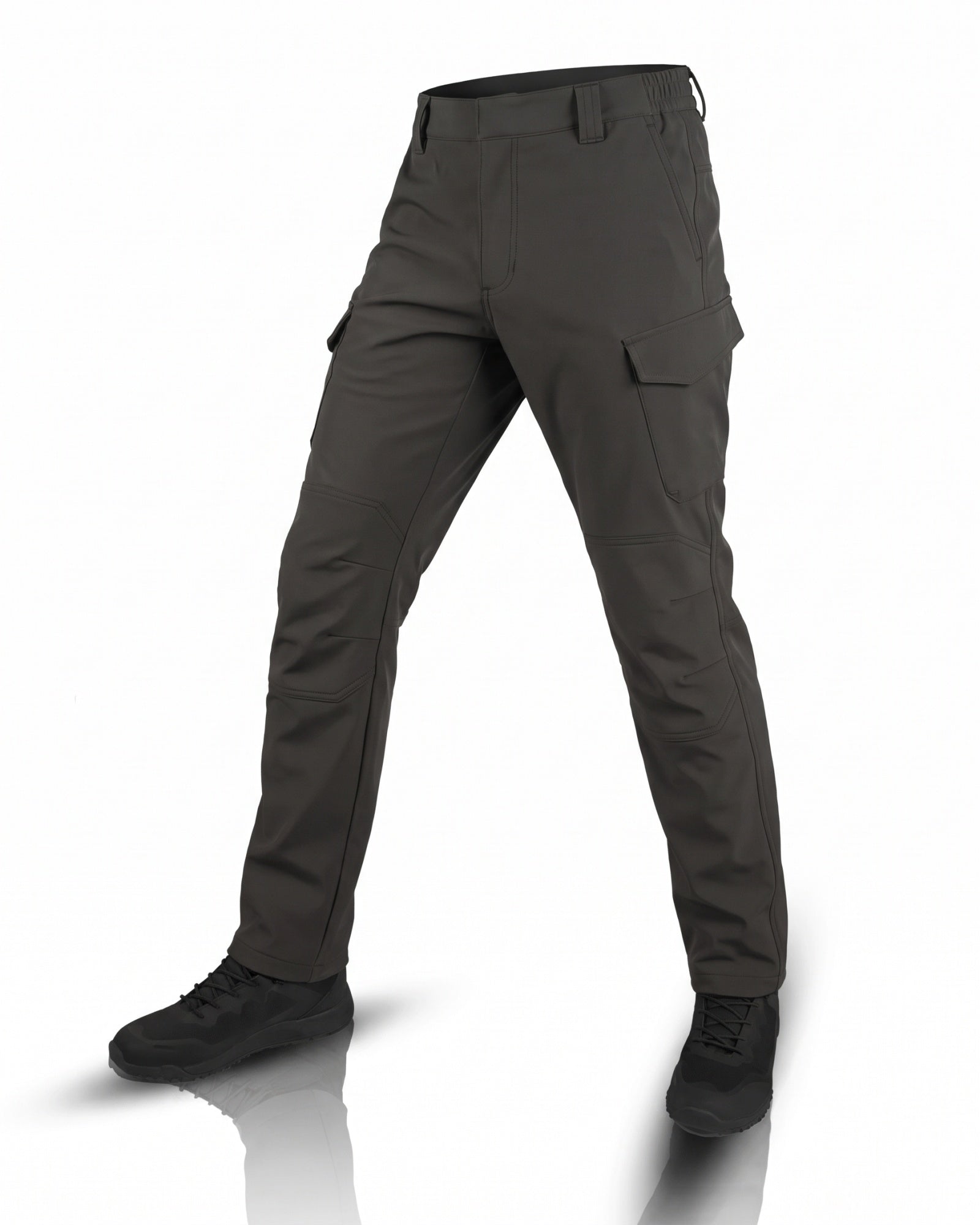 Men's black tactical cargo trousers, front view | Chaps London