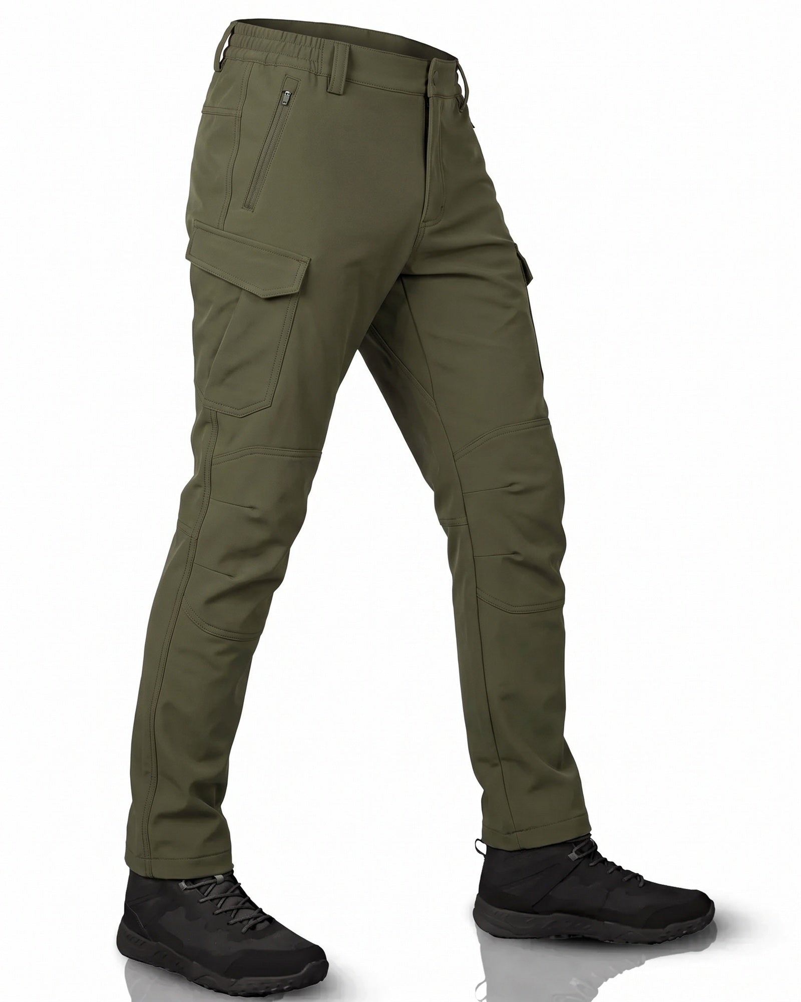 Men's olive green tactical cargo trousers, three-quarter view | Chaps London