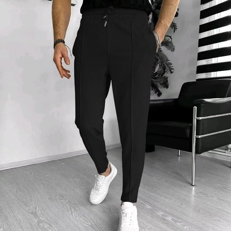 Men's Trousers - Elastic Waist - Drawstring - Casual Pants - Stylish Joggers-Pants-Chaps London-Black-S-Chaps London