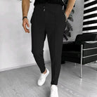 Men's Trousers - Elastic Waist - Drawstring - Casual Pants - Stylish Joggers-Pants-Chaps London-Black-S-Chaps London