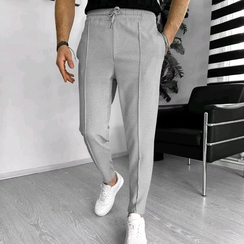 Men's Trousers - Elastic Waist - Drawstring - Casual Pants - Stylish Joggers-Pants-Chaps London-Light Gray-S-Chaps London