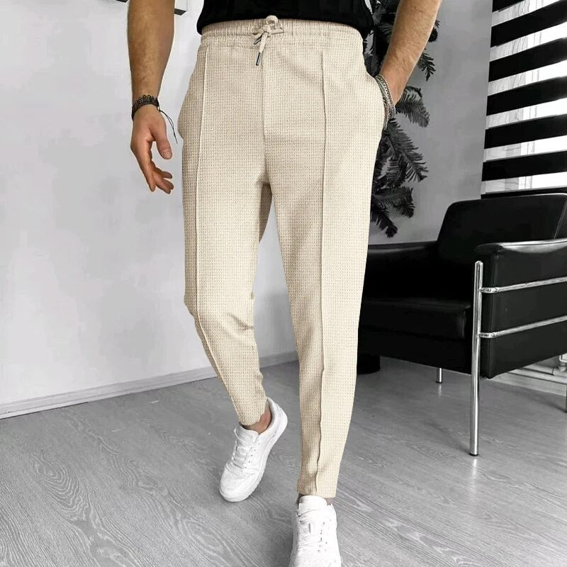 Men's Trousers - Elastic Waist - Drawstring - Casual Pants - Stylish Joggers-Pants-Chaps London-Light Khaki-S-Chaps London