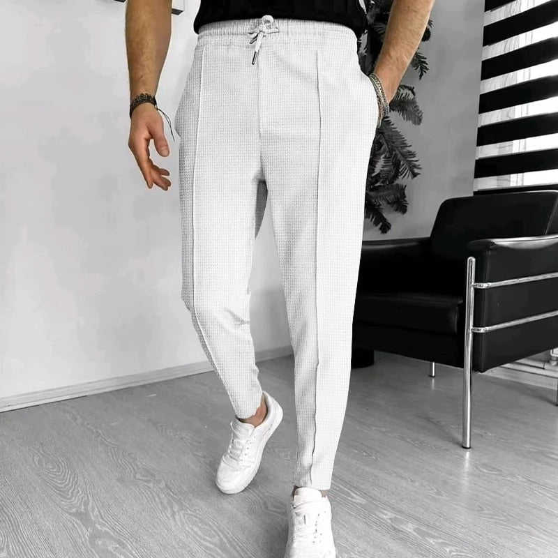 Men's Trousers - Elastic Waist - Drawstring - Casual Pants - Stylish Joggers-Pants-Chaps London-White-S-Chaps London