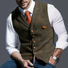 Men's Vest - Single Breasted - Sleeveless - Tweed Vest - Plaid Vest-Vest-Chaps London-Brown-S-Chaps London