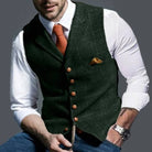 Men's Vest - Single Breasted - Sleeveless - Tweed Vest - Plaid Vest-Vest-Chaps London-Dark Green-S-Chaps London