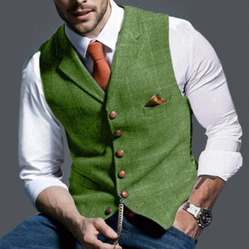 Men's Vest - Single Breasted - Sleeveless - Tweed Vest - Plaid Vest-Vest-Chaps London-Light Green-S-Chaps London