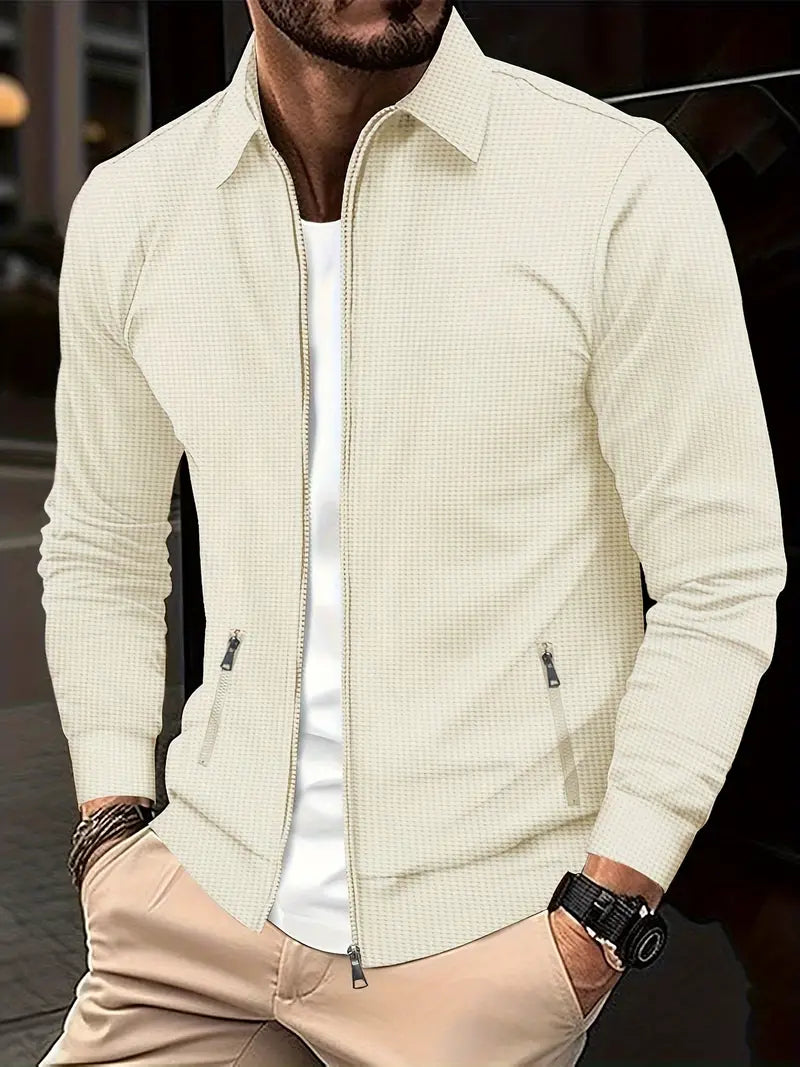 Men's Zip Up Sweatshirt - Full Zip - Pockets - Zip Up Sweater - Men's Jacket-Sweatshirts-Chaps London-Beige-S-Chaps London