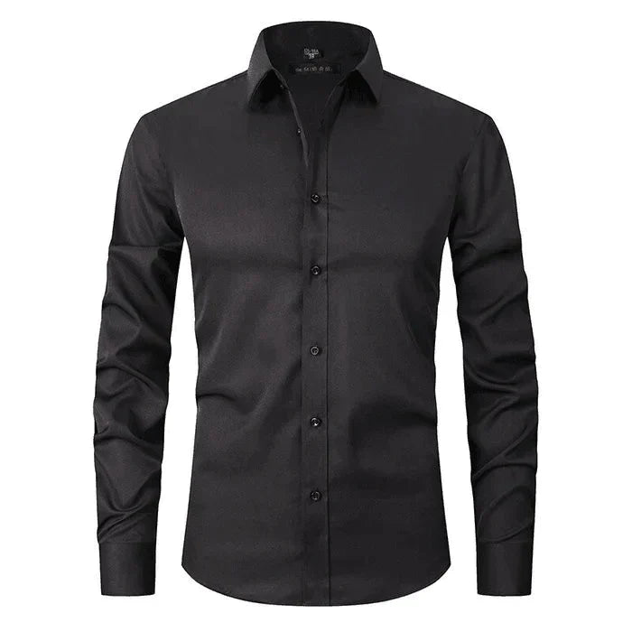 Non-Iron Shirt | Long Sleeve | Button-Up | Dress Shirt | Men's Shirts-Men's long sleeve top-Chaps London-Black-S-Chaps London