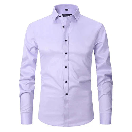 Non-Iron Shirt | Long Sleeve | Button-Up | Dress Shirt | Men's Shirts-Men's long sleeve top-Chaps London-Lilac-S-Chaps London