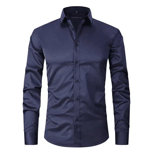 Non-Iron Shirt | Long Sleeve | Button-Up | Dress Shirt | Men's Shirts-Men's long sleeve top-Chaps London-Navy Blue-S-Chaps London