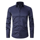 Non-Iron Shirt | Long Sleeve | Button-Up | Dress Shirt | Men's Shirts-Men's long sleeve top-Chaps London-Navy Blue-S-Chaps London