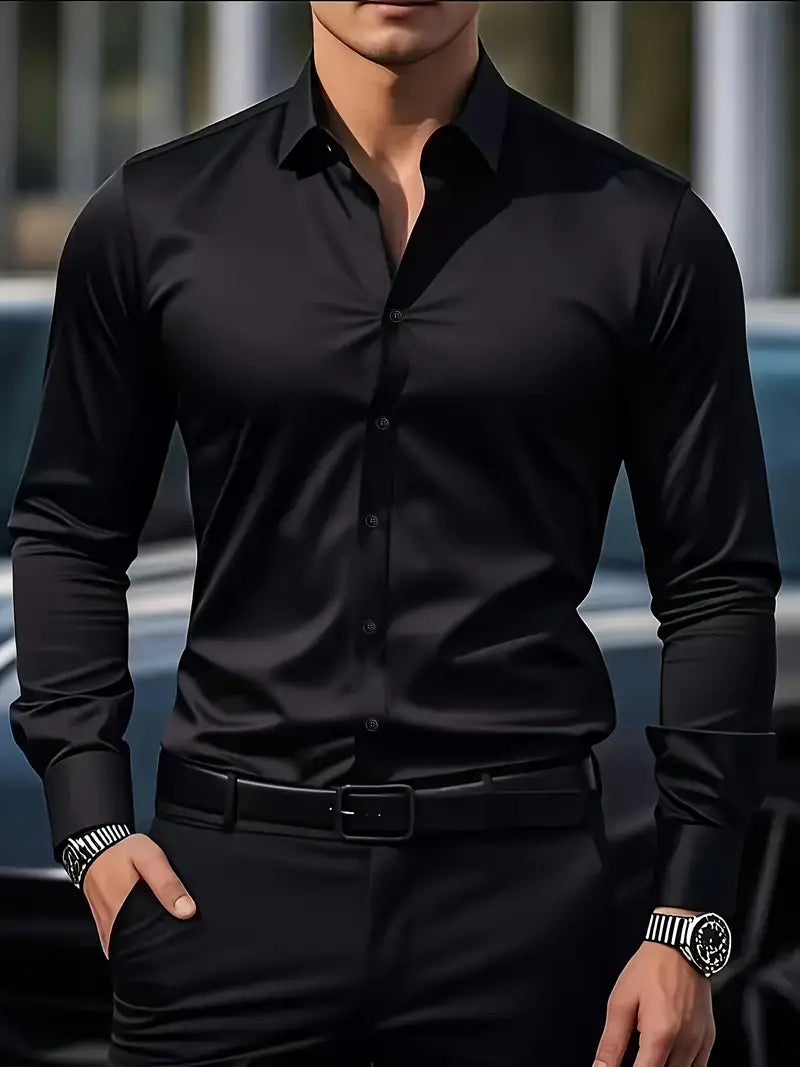 Non Iron Shirt | Wrinkle Free | Slim Fit | Button-Up Shirt | Men's Shirts-Men’s Dress Shirt-Chaps London-Black-XS-Chaps London