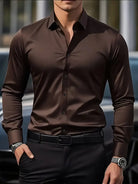 Non Iron Shirt | Wrinkle Free | Slim Fit | Button-Up Shirt | Men's Shirts-Men’s Dress Shirt-Chaps London-Coffee-XS-Chaps London