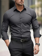 Non Iron Shirt | Wrinkle Free | Slim Fit | Button-Up Shirt | Men's Shirts-Men’s Dress Shirt-Chaps London-Dark Grey-XS-Chaps London