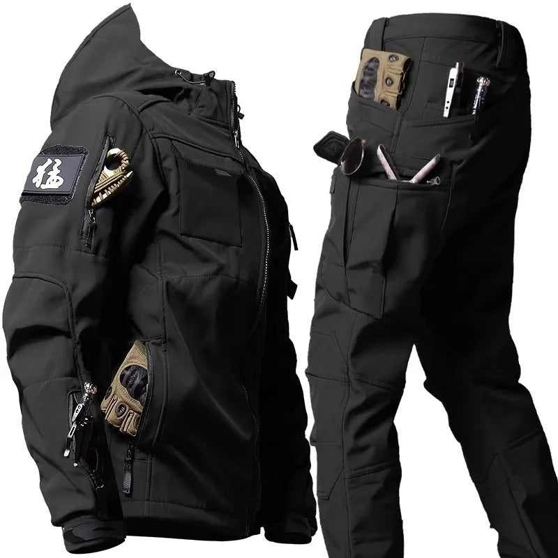Outdoor Clothes - Men's Waterproof Tactical Jacket and Cargo Pants Set-Outfit Sets-Chaps London-Black-S-Chaps London