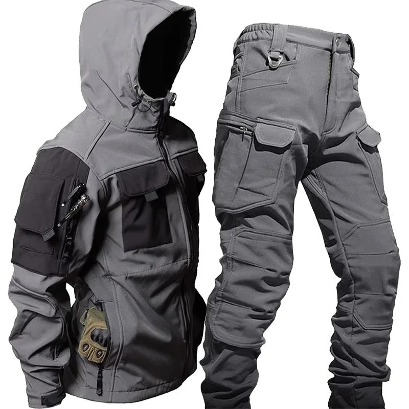Outdoor Clothes - Men's Waterproof Tactical Jacket and Cargo Pants Set-Outfit Sets-Chaps London-Gray-S-Chaps London