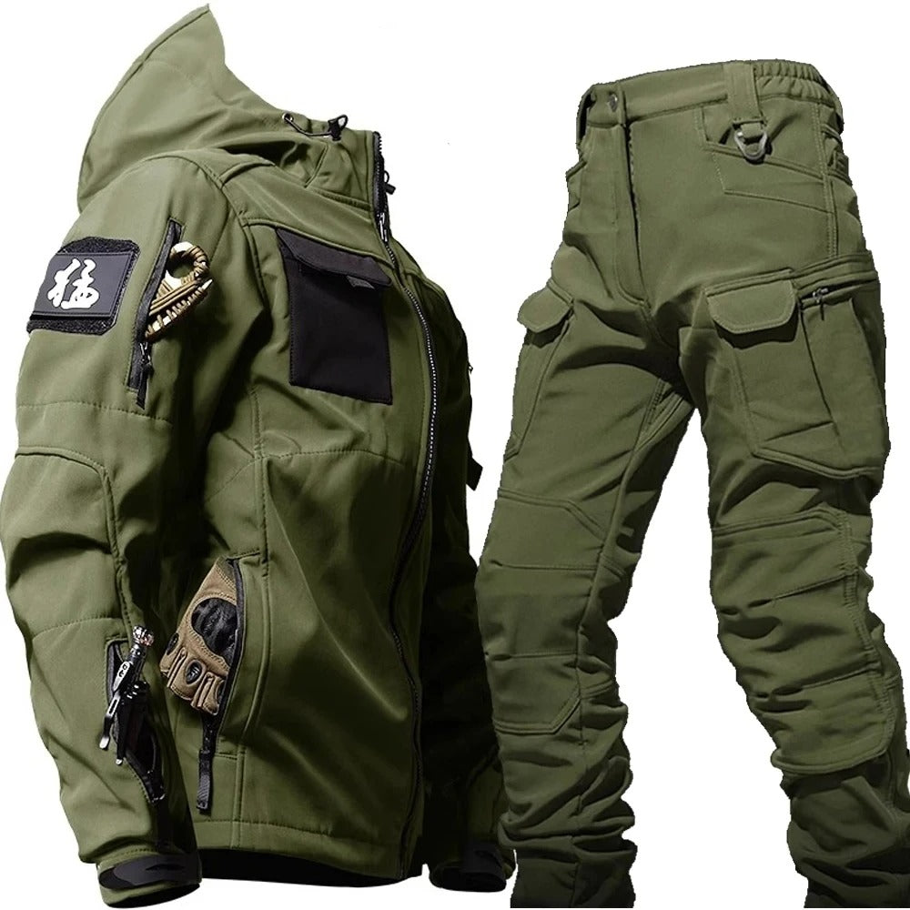 Outdoor Clothes - Men's Waterproof Tactical Jacket and Cargo Pants Set-Outfit Sets-Chaps London-Green-S-Chaps London