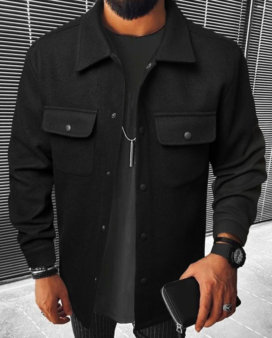 Overshirt - Buttoned - Chest Pockets - Men's Shirt - Shirt Jacket-Jackets-Chaps London-Black-XS-Chaps London