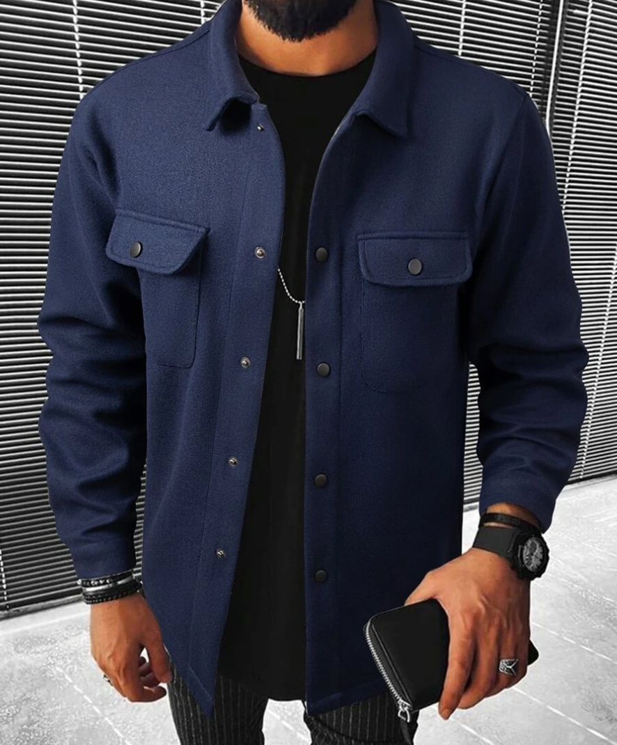 Overshirt - Buttoned - Chest Pockets - Men's Shirt - Shirt Jacket-Jackets-Chaps London-Dark Blue-XS-Chaps London