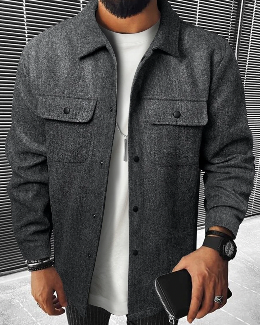 Overshirt - Buttoned - Chest Pockets - Men's Shirt - Shirt Jacket-Jackets-Chaps London-Dark Gray-XS-Chaps London