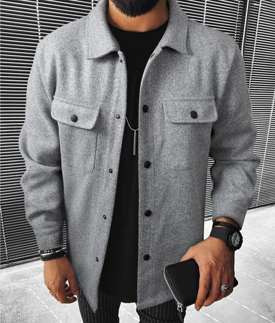 Overshirt - Buttoned - Chest Pockets - Men's Shirt - Shirt Jacket-Jackets-Chaps London-Gray-XS-Chaps London