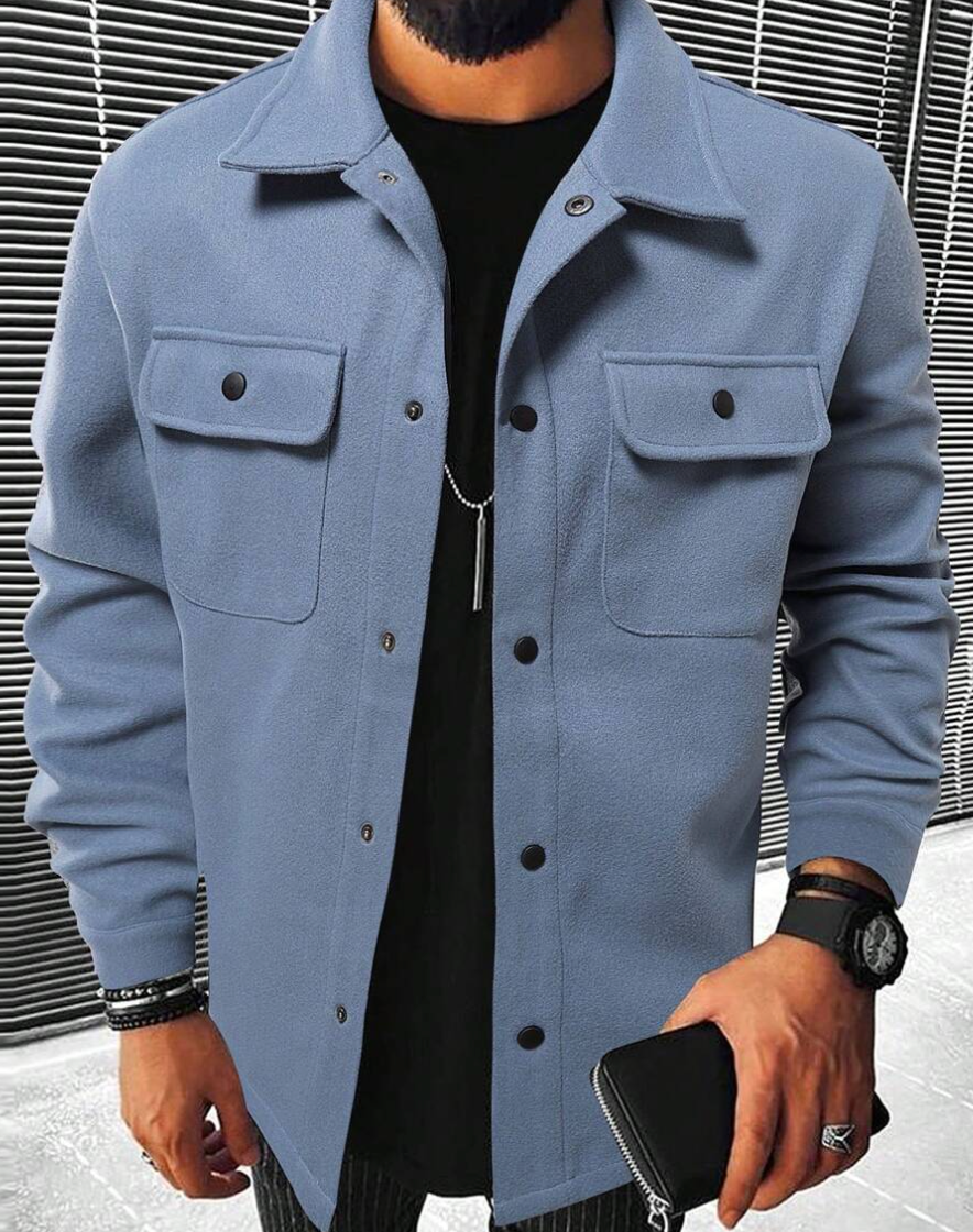 Overshirt - Buttoned - Chest Pockets - Men's Shirt - Shirt Jacket-Jackets-Chaps London-Light Blue-XS-Chaps London