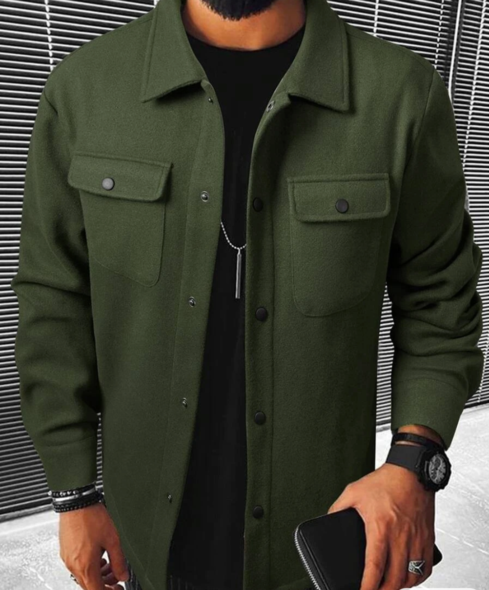 Overshirt - Buttoned - Chest Pockets - Men's Shirt - Shirt Jacket-Jackets-Chaps London-Olive Green-XS-Chaps London