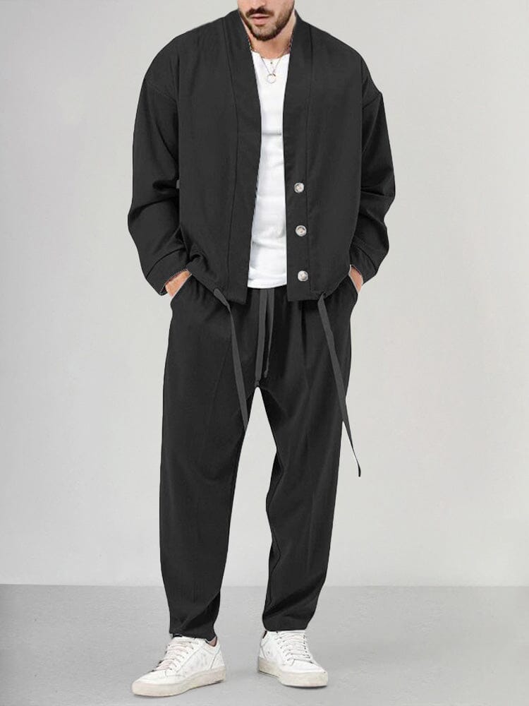 Overshirt Co Ord Set - Men's Loose Fit-Outfit Sets-Chaps London-Black-M-Chaps London