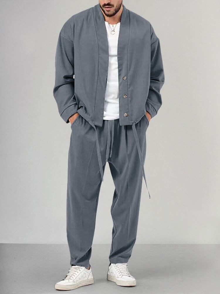 Overshirt Co Ord Set - Men's Loose Fit-Outfit Sets-Chaps London-Dark Gray-M-Chaps London