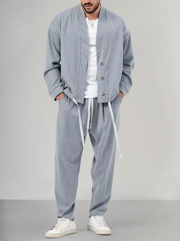Overshirt Co Ord Set - Men's Loose Fit-Outfit Sets-Chaps London-Gray-M-Chaps London