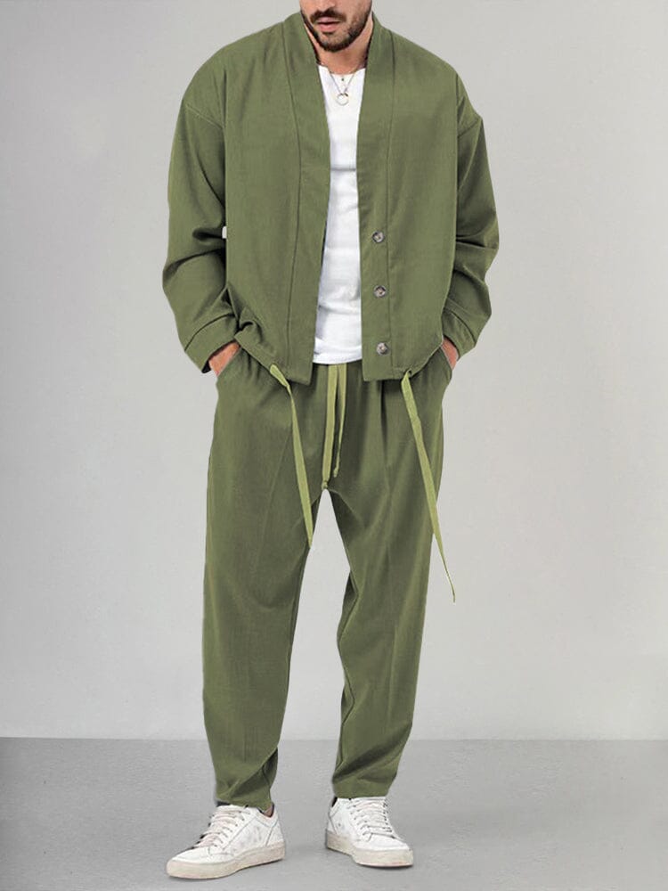 Overshirt Co Ord Set - Men's Loose Fit-Outfit Sets-Chaps London-Green-M-Chaps London