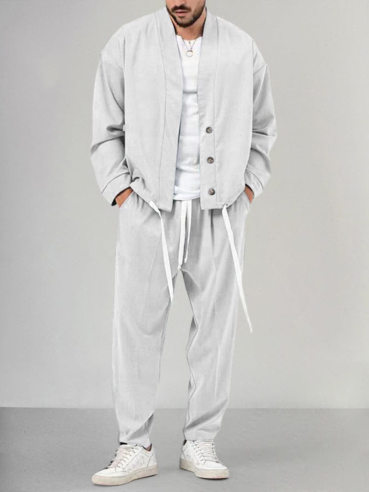 Overshirt Co Ord Set - Men's Loose Fit-Outfit Sets-Chaps London-White-M-Chaps London